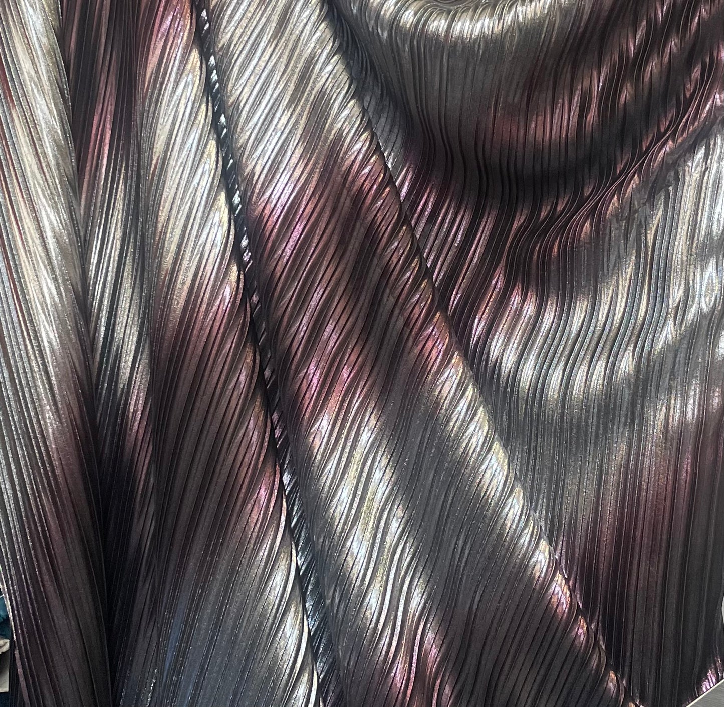 Metallic Pleated Poly - Silver & Purple