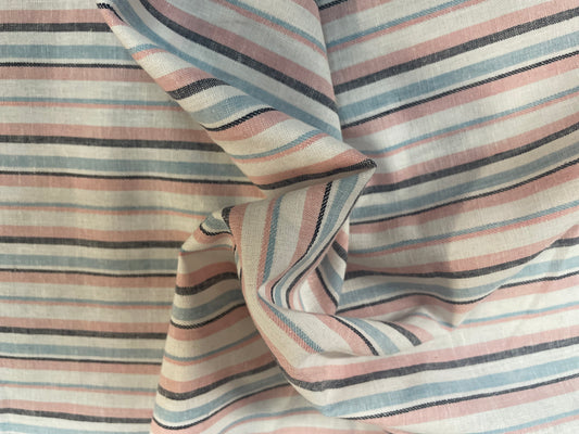 Stripe Linen & Cotton Blend - Sky Blue, Pink, White & Black
