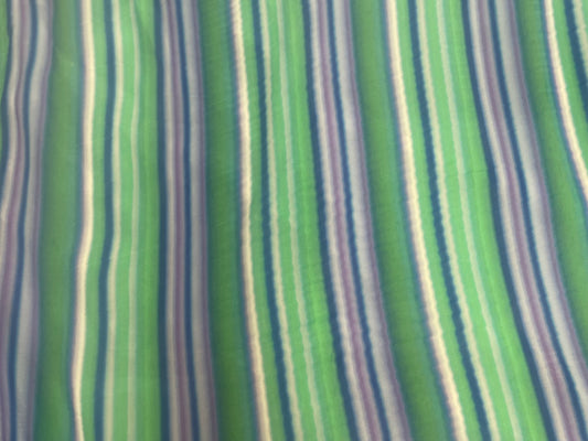 Stripe Rayon Print - Green, Blue, Purple & White