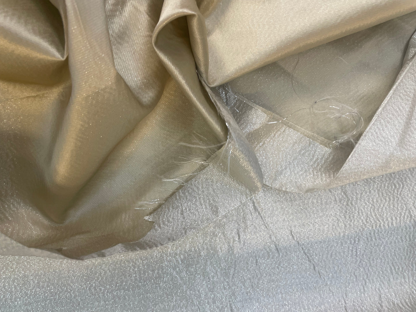 Poly Taffeta - Off-White & Silver Lurex