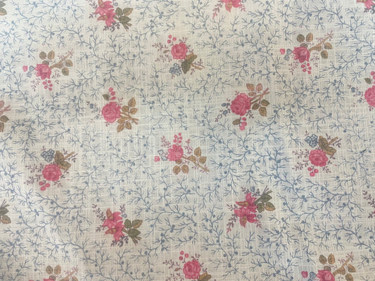 Floral Printed Linen - White, Blue, Pink & Green