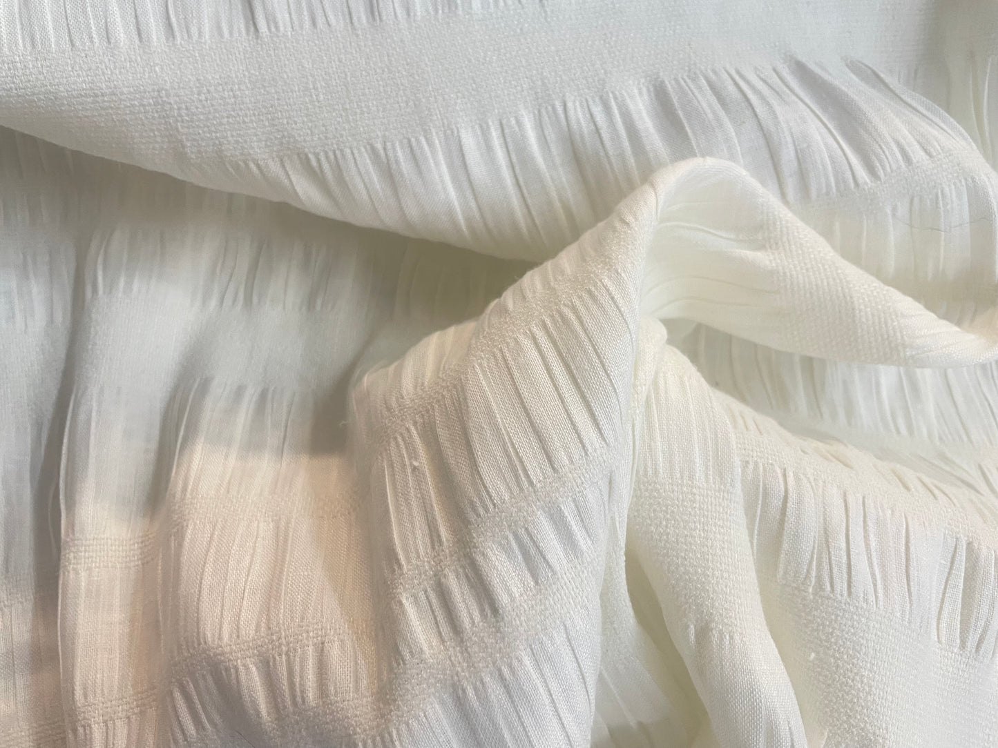 Designer Ruche Linen Crepe - Ivory White