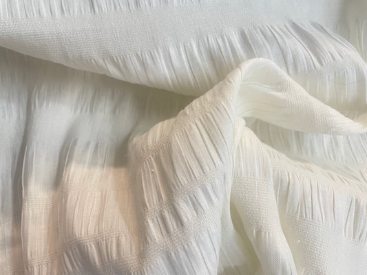 Designer Ruche Linen Crepe - Ivory White