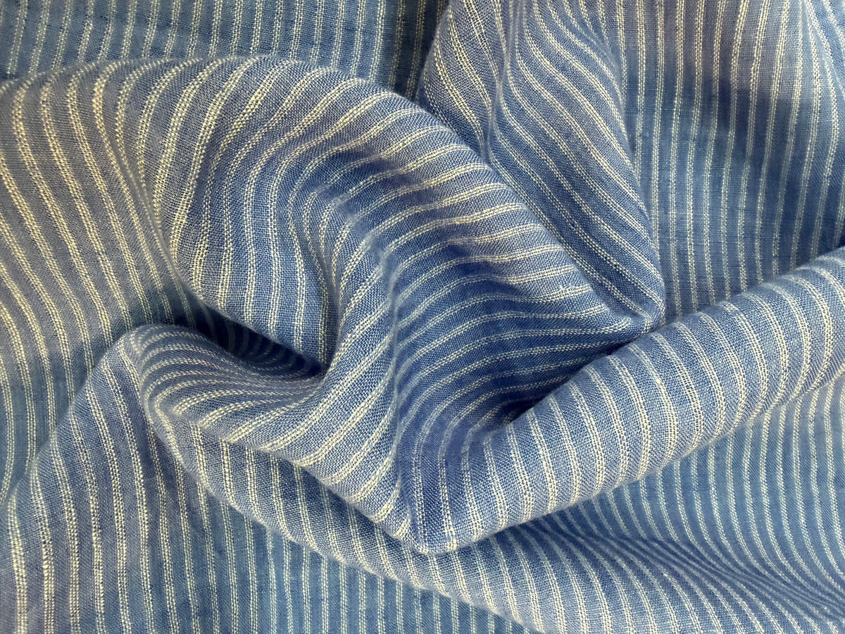 Mini Linen Stripe - Ivory & Blue