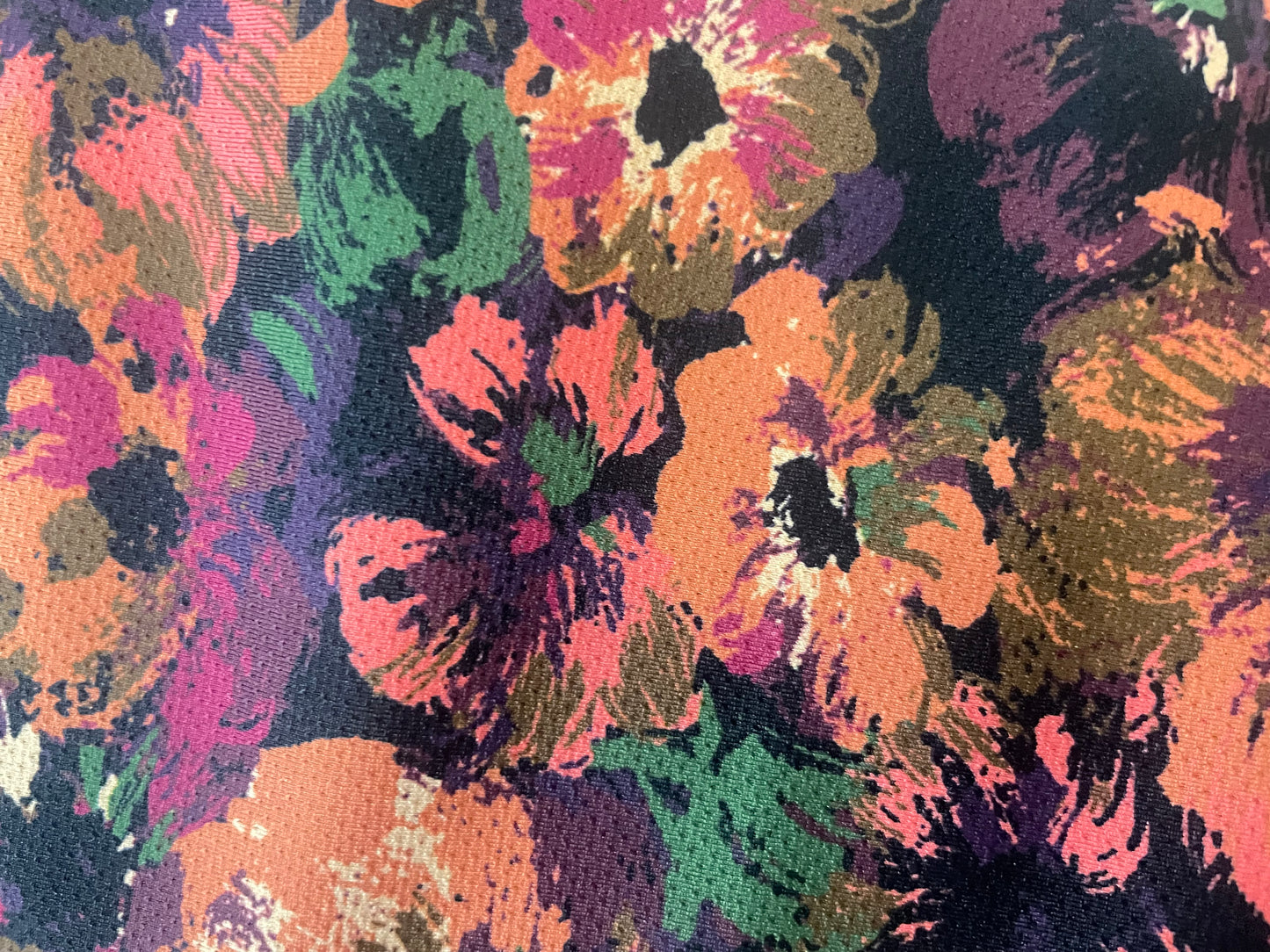 Italian Textured Poly Jersey Print - Black, Green, & Peach