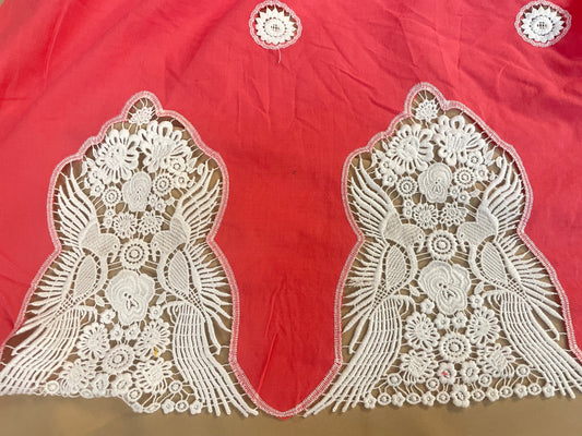 Cotton Voile with Tropical Eyelet Lace - Rouge Red