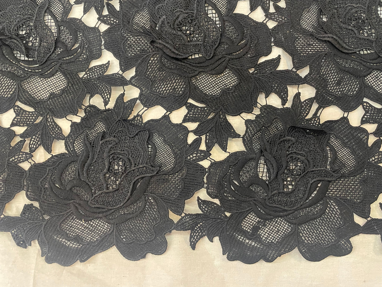 Rose Floral Appliqued Cotton Lace - Jet Black