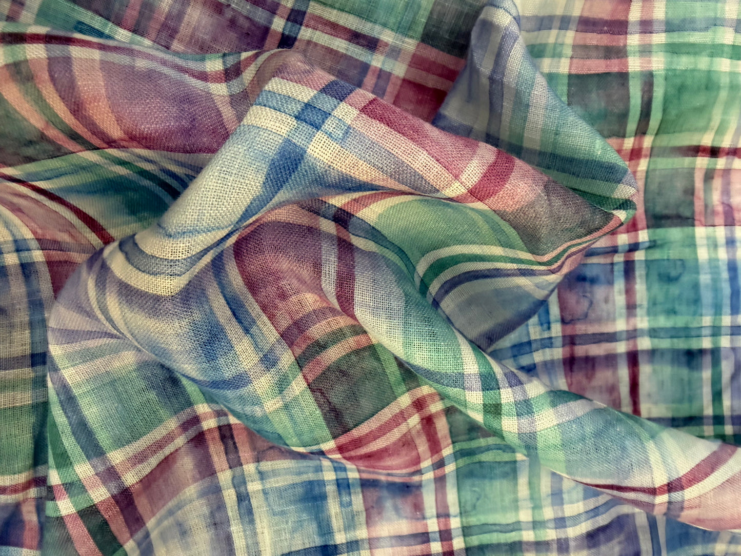 Watercolor Plaid Printed Linen - Multicolor