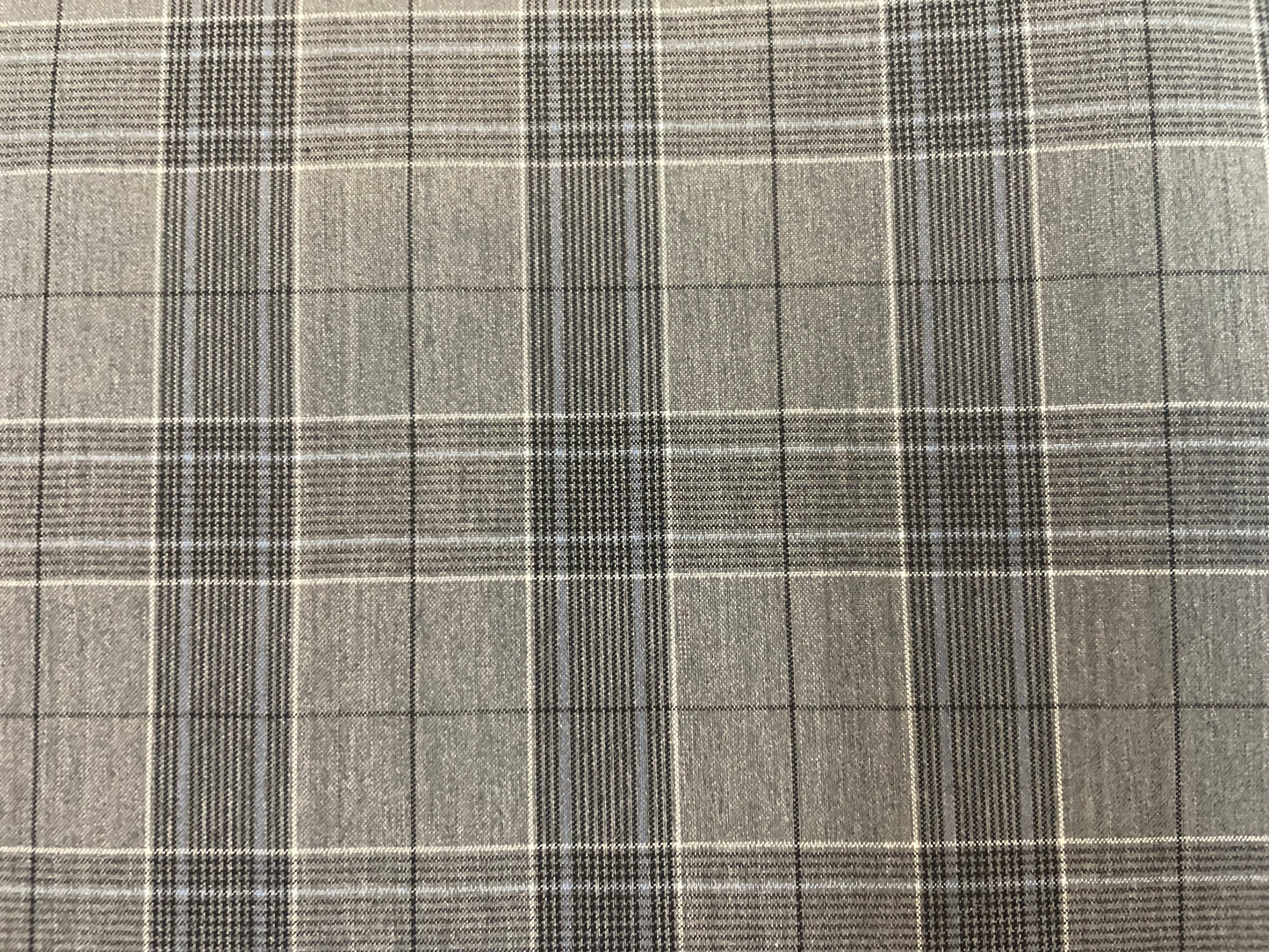 Stretch Plaid Tropical Wool Suiting - Grey, Blue & White