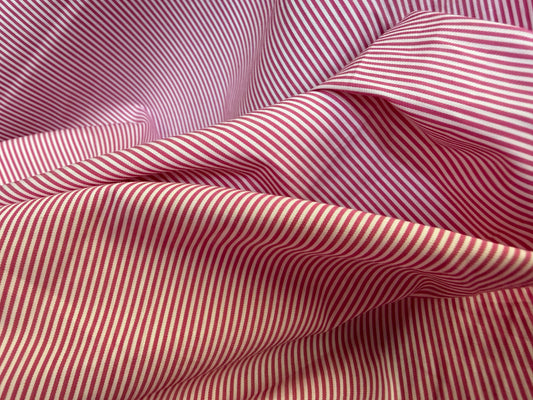 Striped Cotton Shirting - Raspberry Red & White