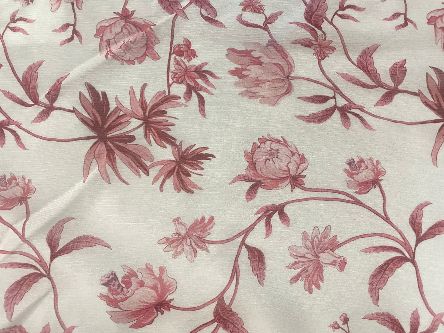 Floral Printed Crinkled Silk Chiffon - Pink & White