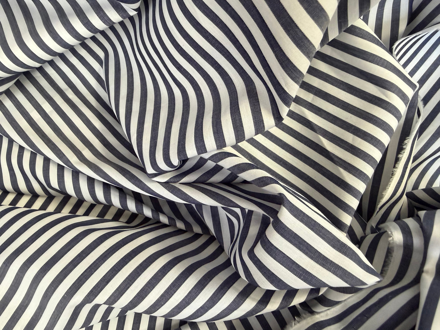 Striped Cotton Shirting - Denim Blue & White