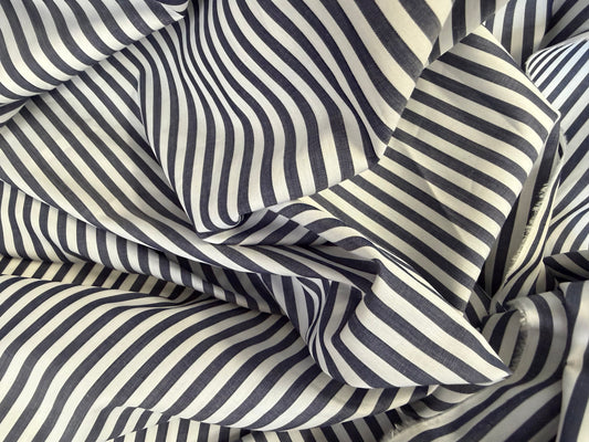 Striped Cotton Shirting - Denim Blue & White