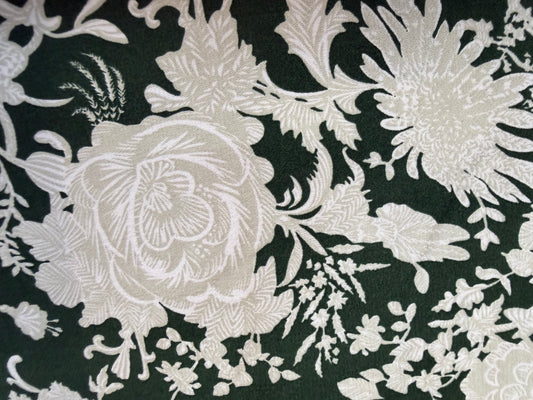 Floral Printed Cotton - Hunter Green & Ivory