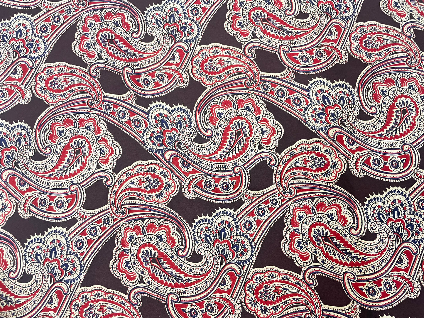 Printed Silk Crepe De Chine - Paisley - Brown, Red & Beige