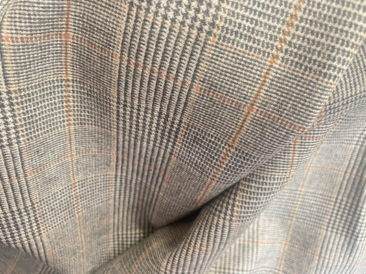 Plaid Wool Suiting - Dark Brown, Beige & Orange