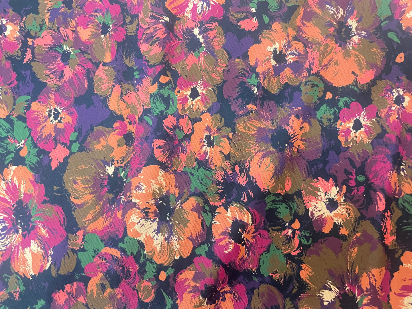 Italian Textured Poly Jersey Print - Black, Green, & Peach