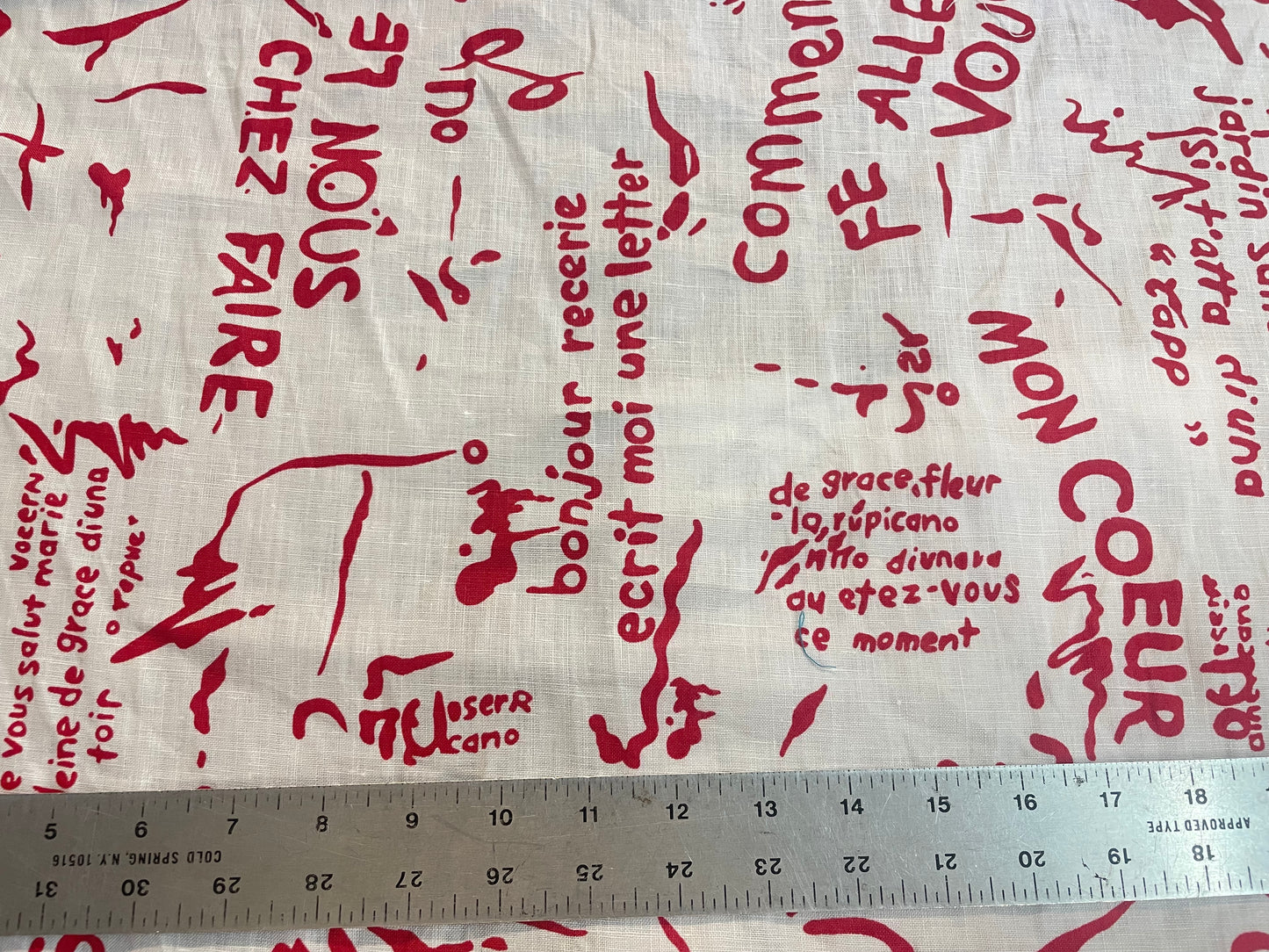 French Conversation Print Linen - Red & White