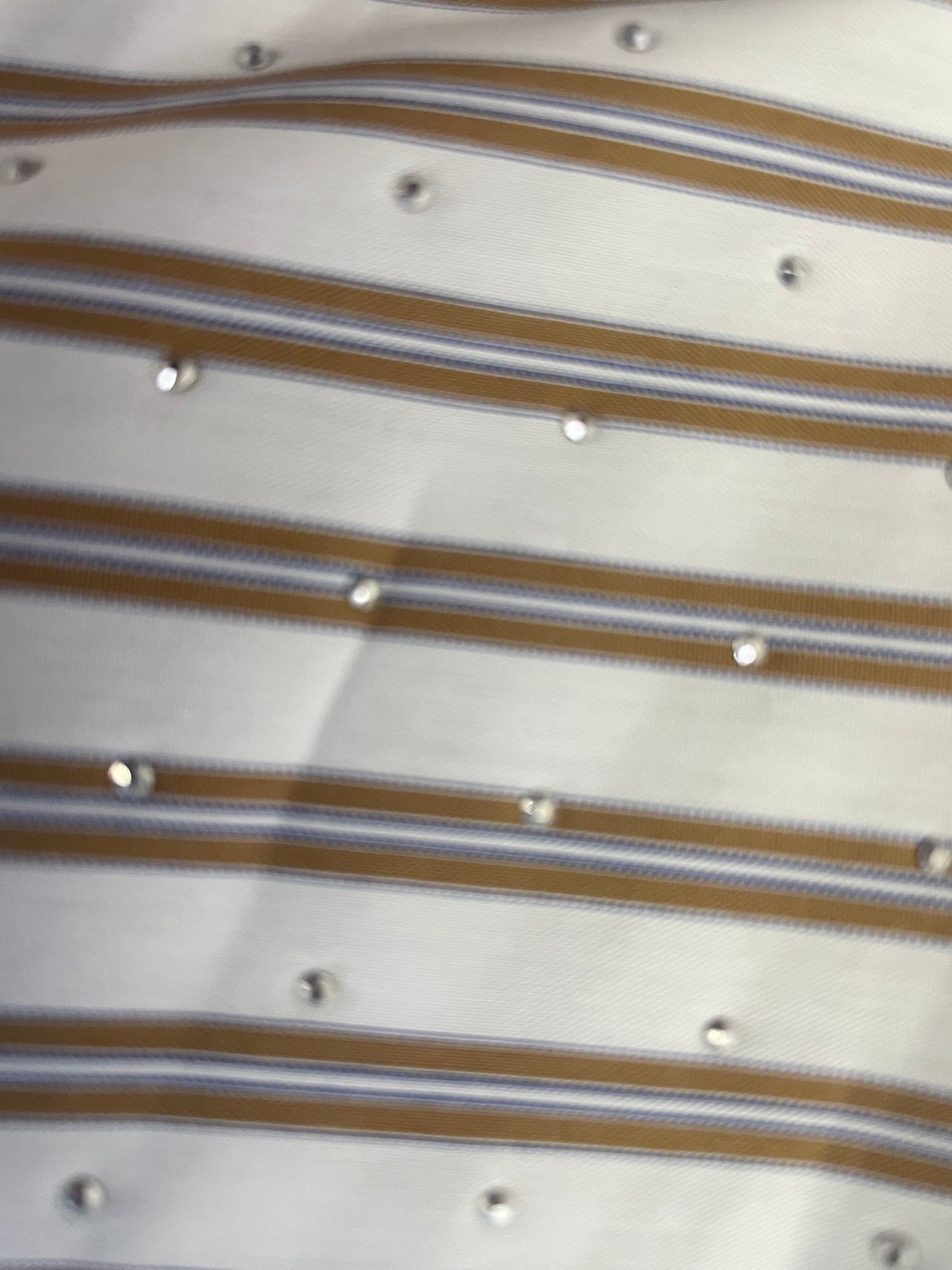 Rhinestone Stripe Cotton Shirting - Ivory, Tan & Grey