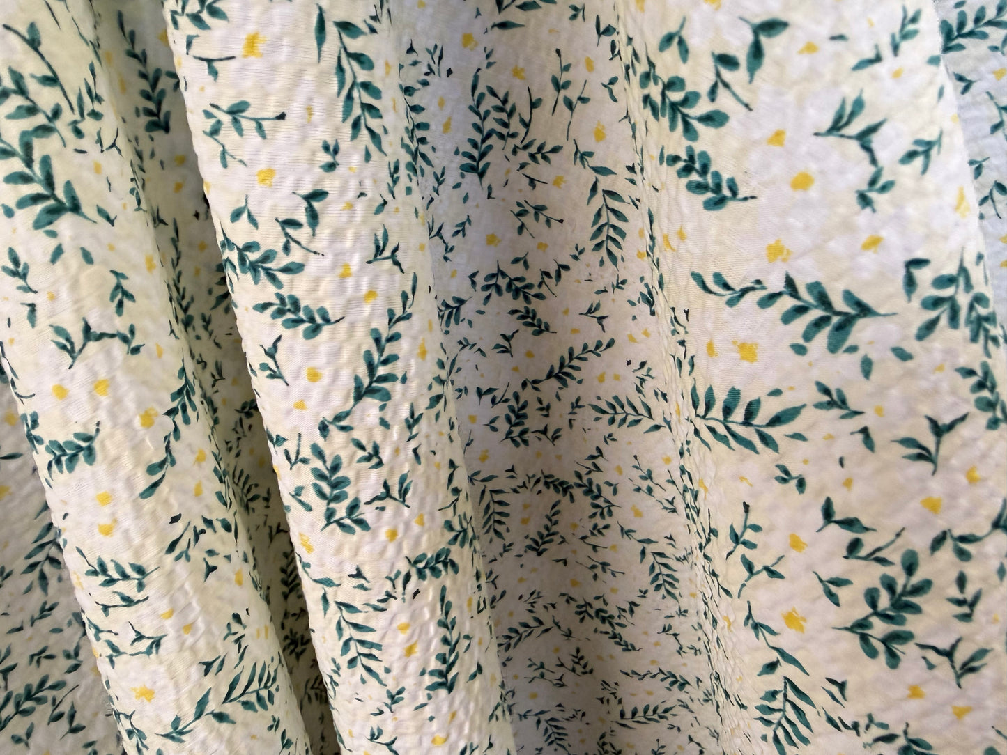 Floral Print Seersucker - Yellow, White & Green