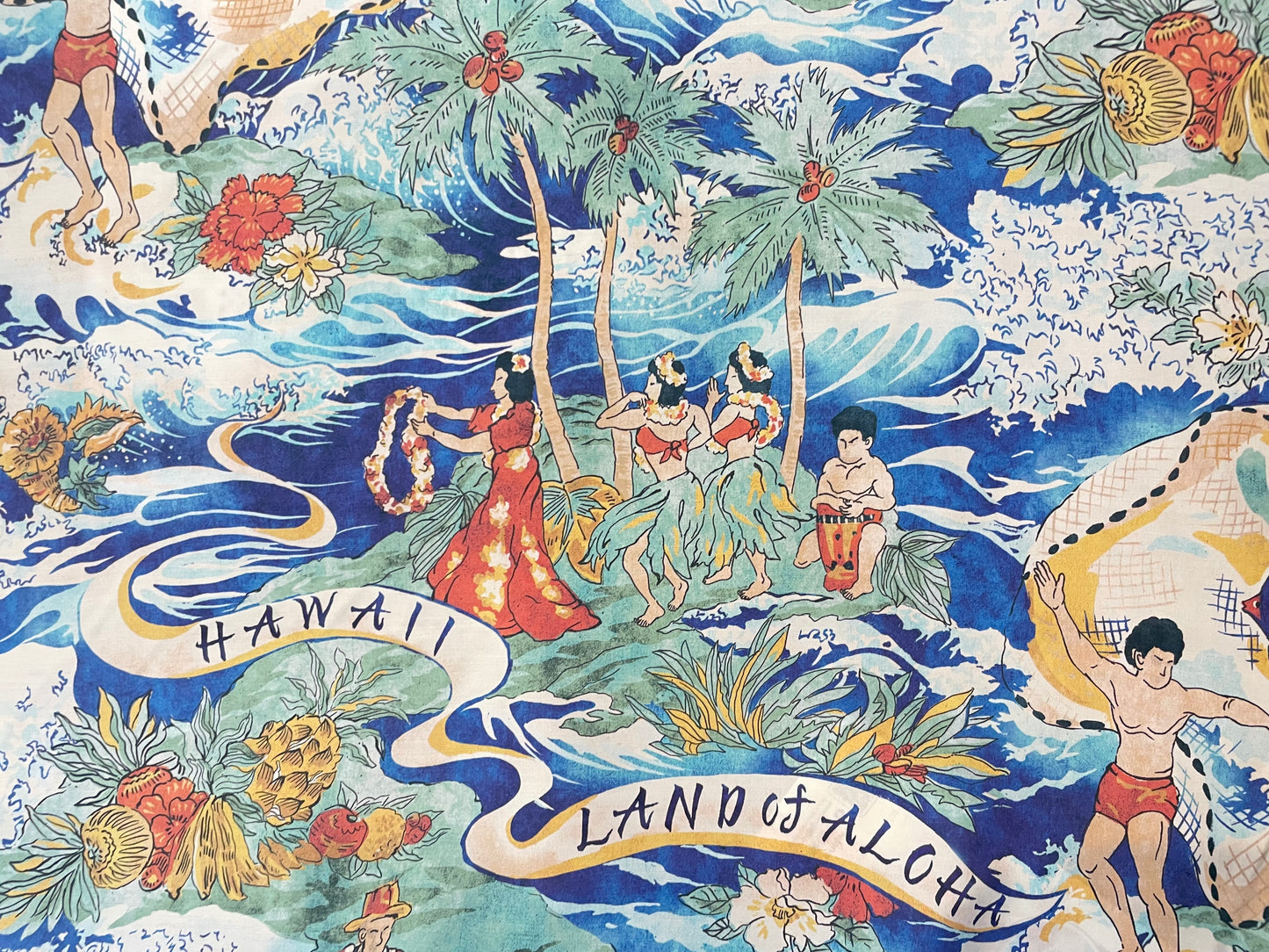 Hawaiian Rayon Conversation Print - Blue & Multicolor