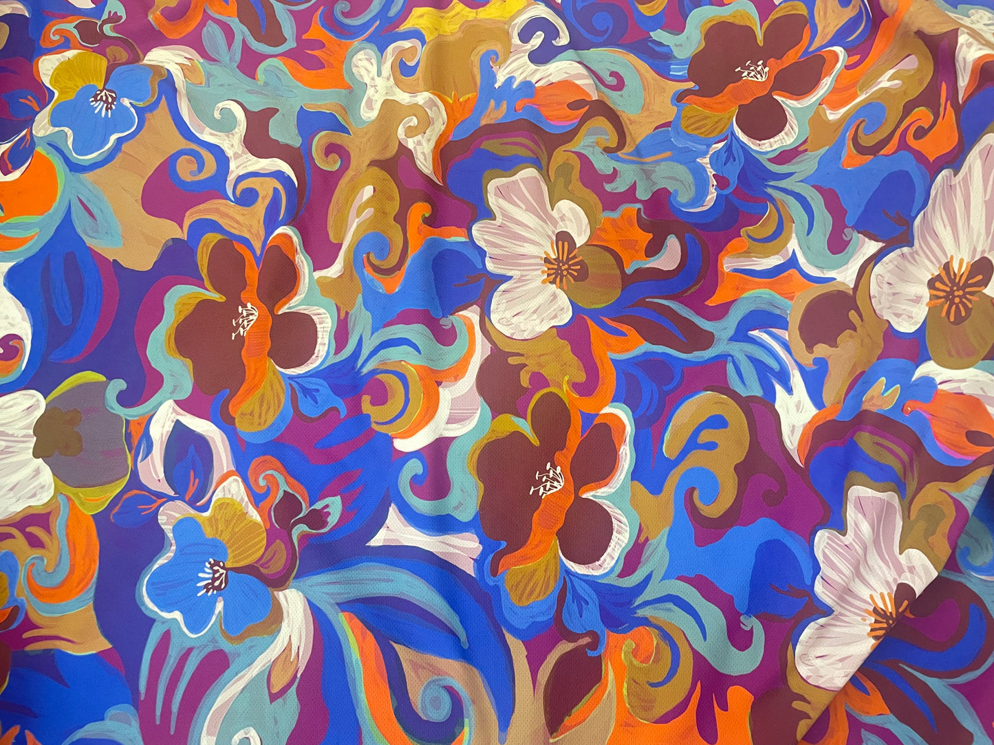 Italian Textured Poly Jersey Print - Blue, Purple Teal