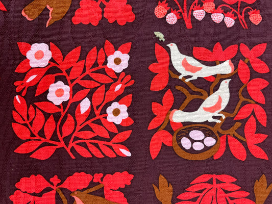Designer Textured Print Cotton - Burgundy, Red & Brown
