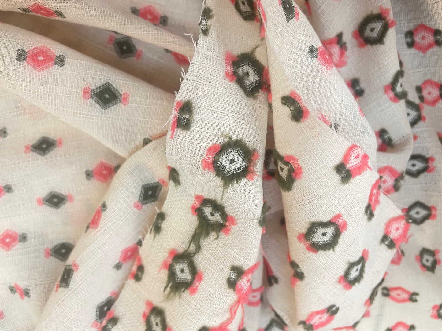 Textured Print Cotton - Beige, Pink & Green