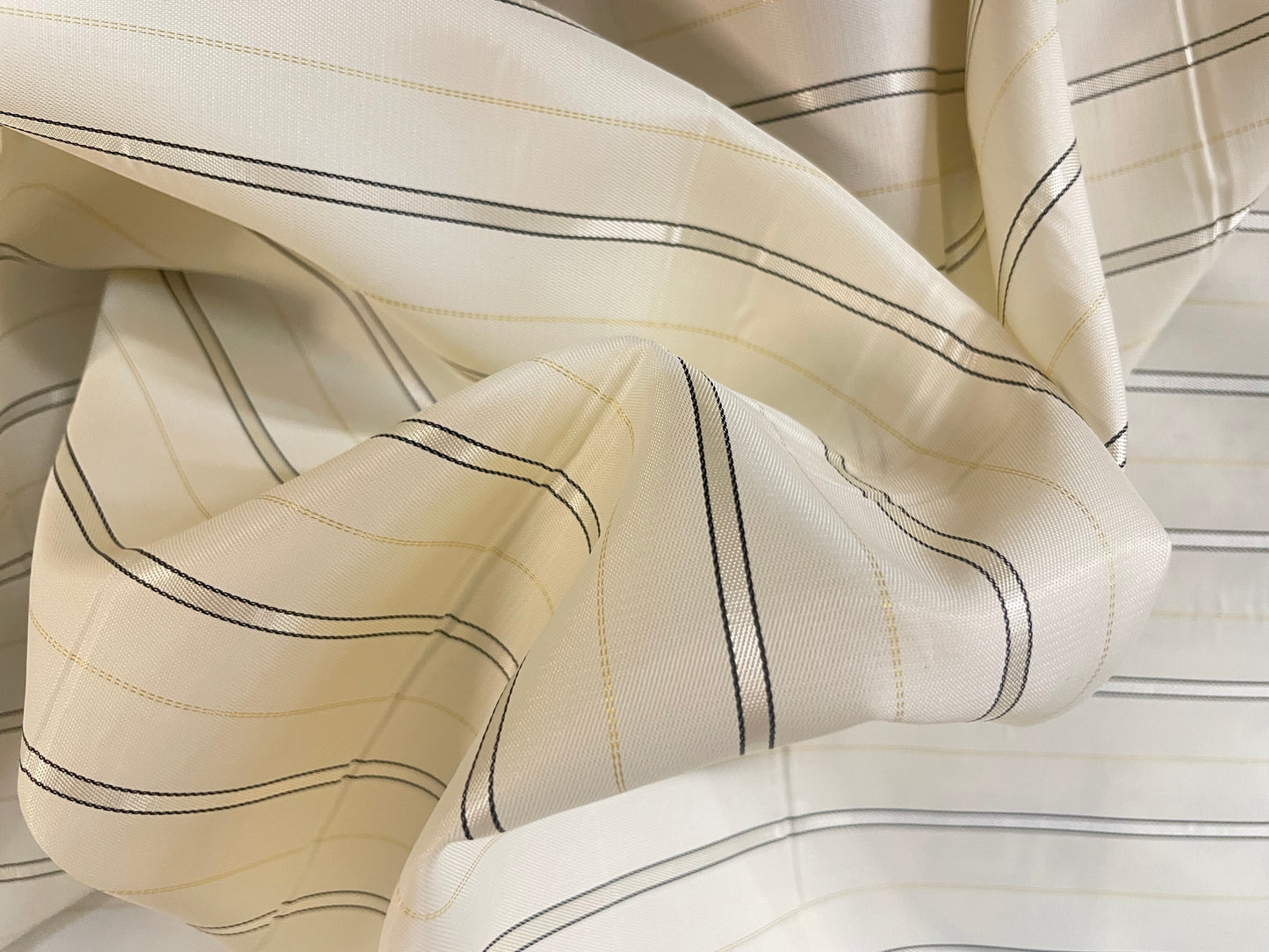 Stripe Acetate Lining - Ivory, Beige & Metallic