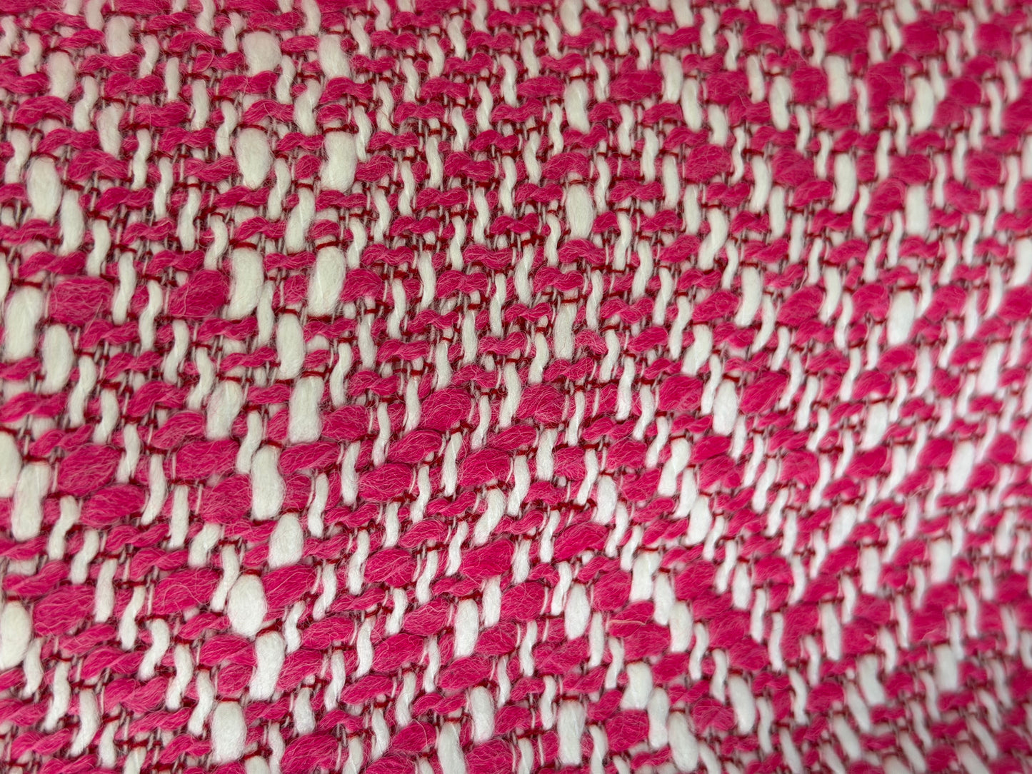Heritage Label - Italian Designer Wool Boucle - Pink & White Herringbone