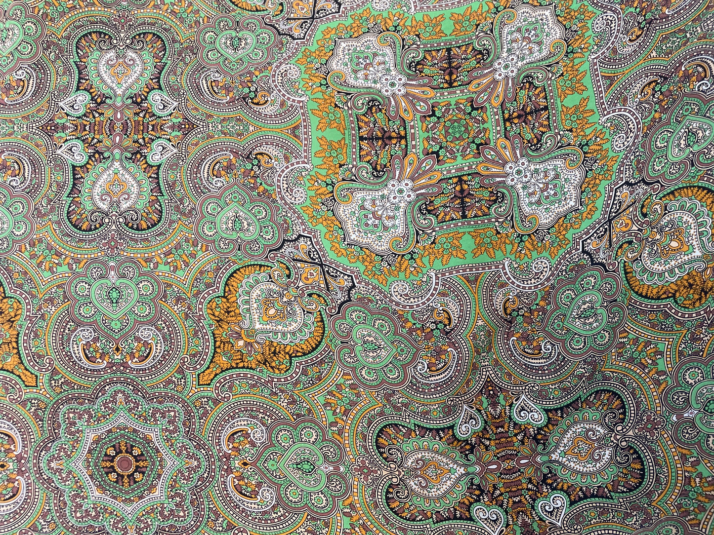 Paisley Printed Silk Chiffon - Green, Orange & Brown