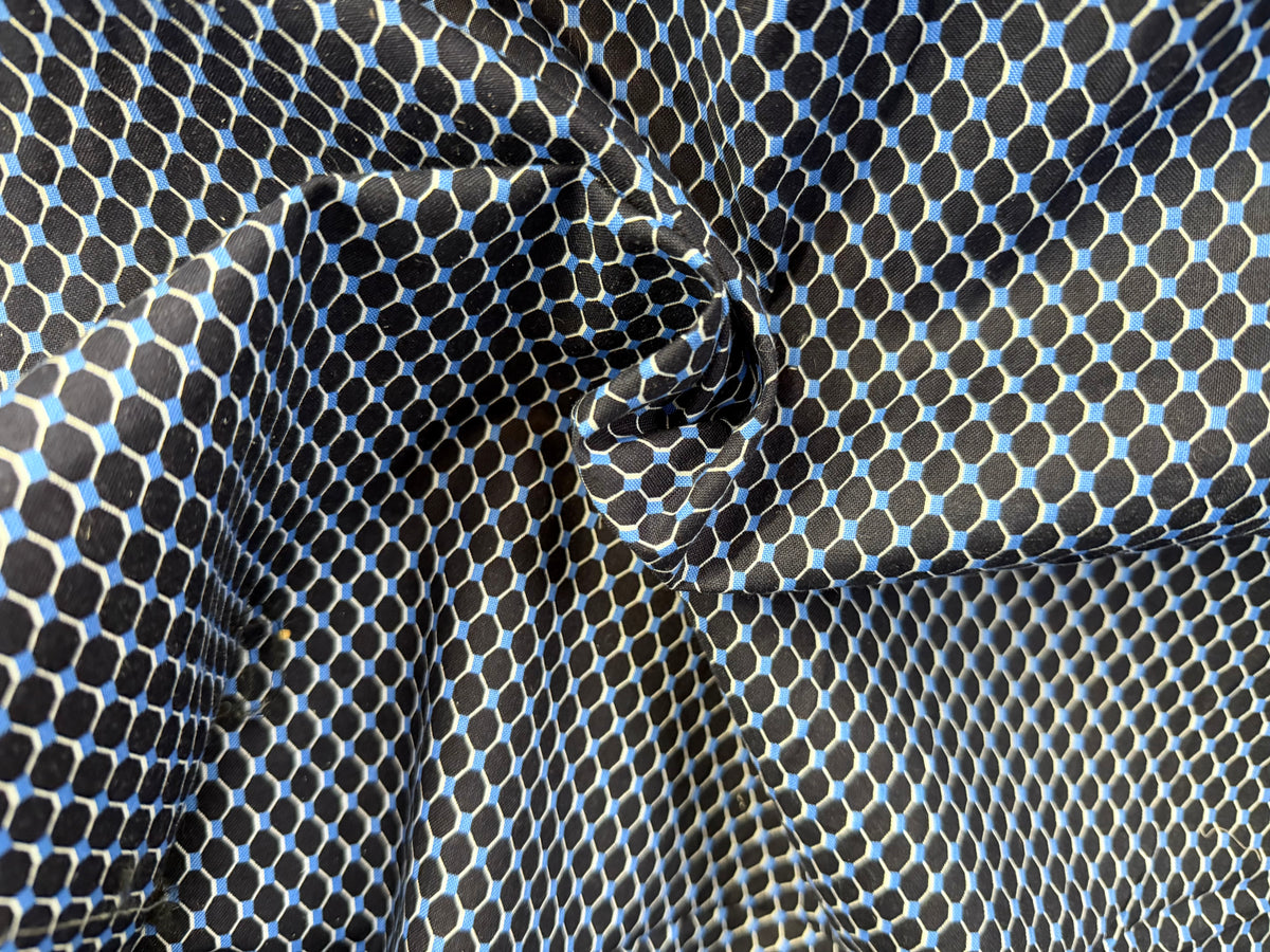 Printed Cotton - Geometric Scales - Blue, Black & White