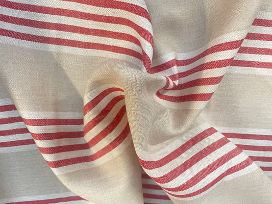 Herringbone Stripe Linen - Red, White & Beige