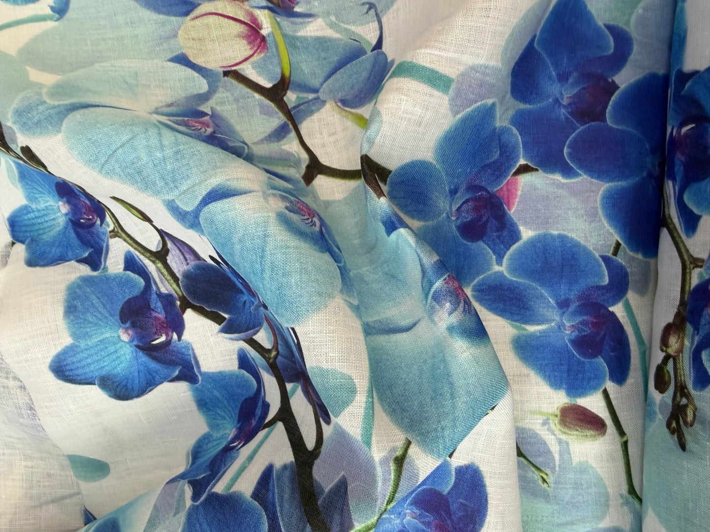 Printed Linen - Blue Orchids