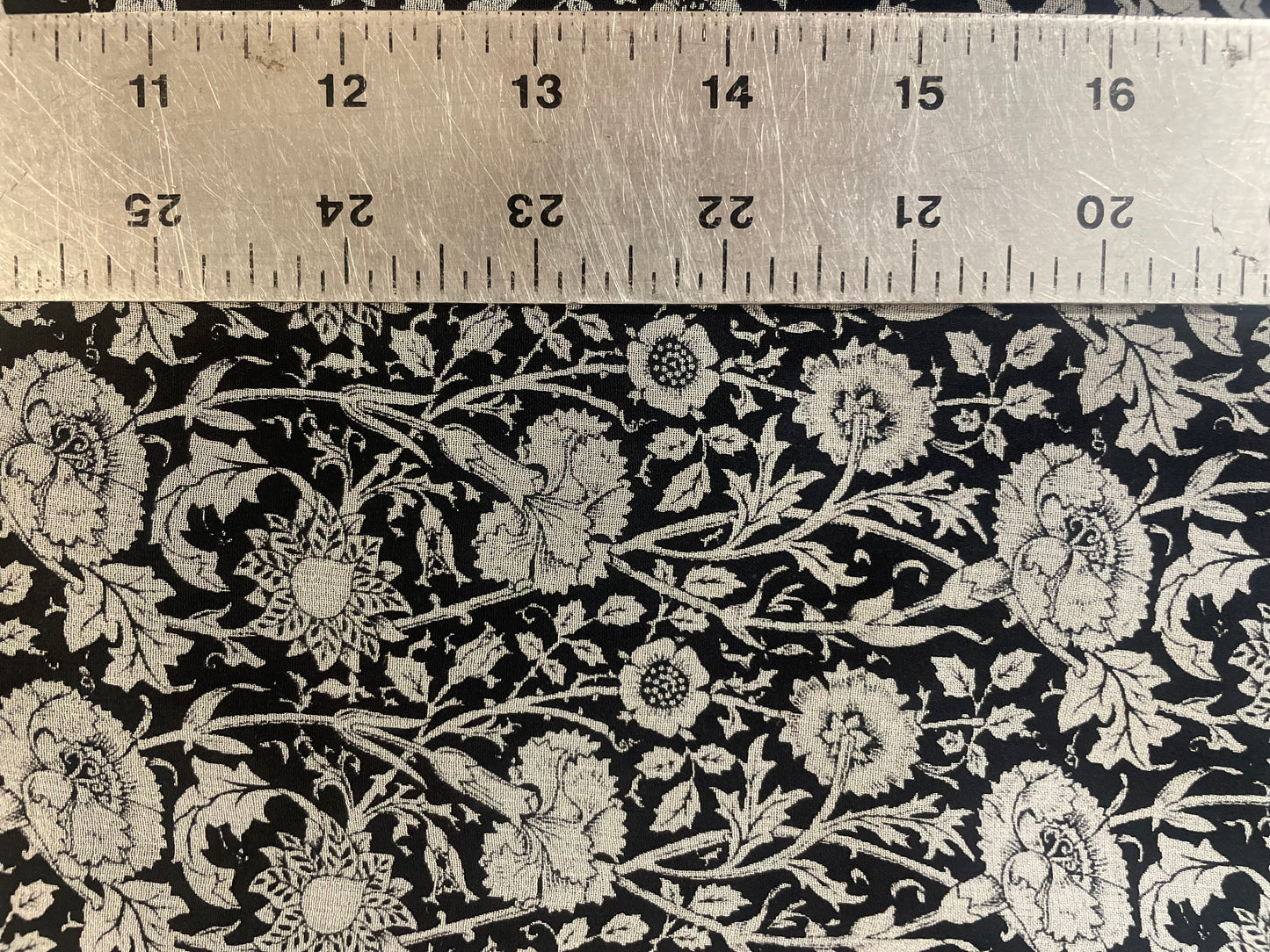 Antique Floral Printed Silk Chiffon - Black & White