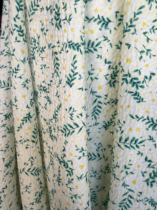 Floral Print Seersucker - Yellow, White & Green