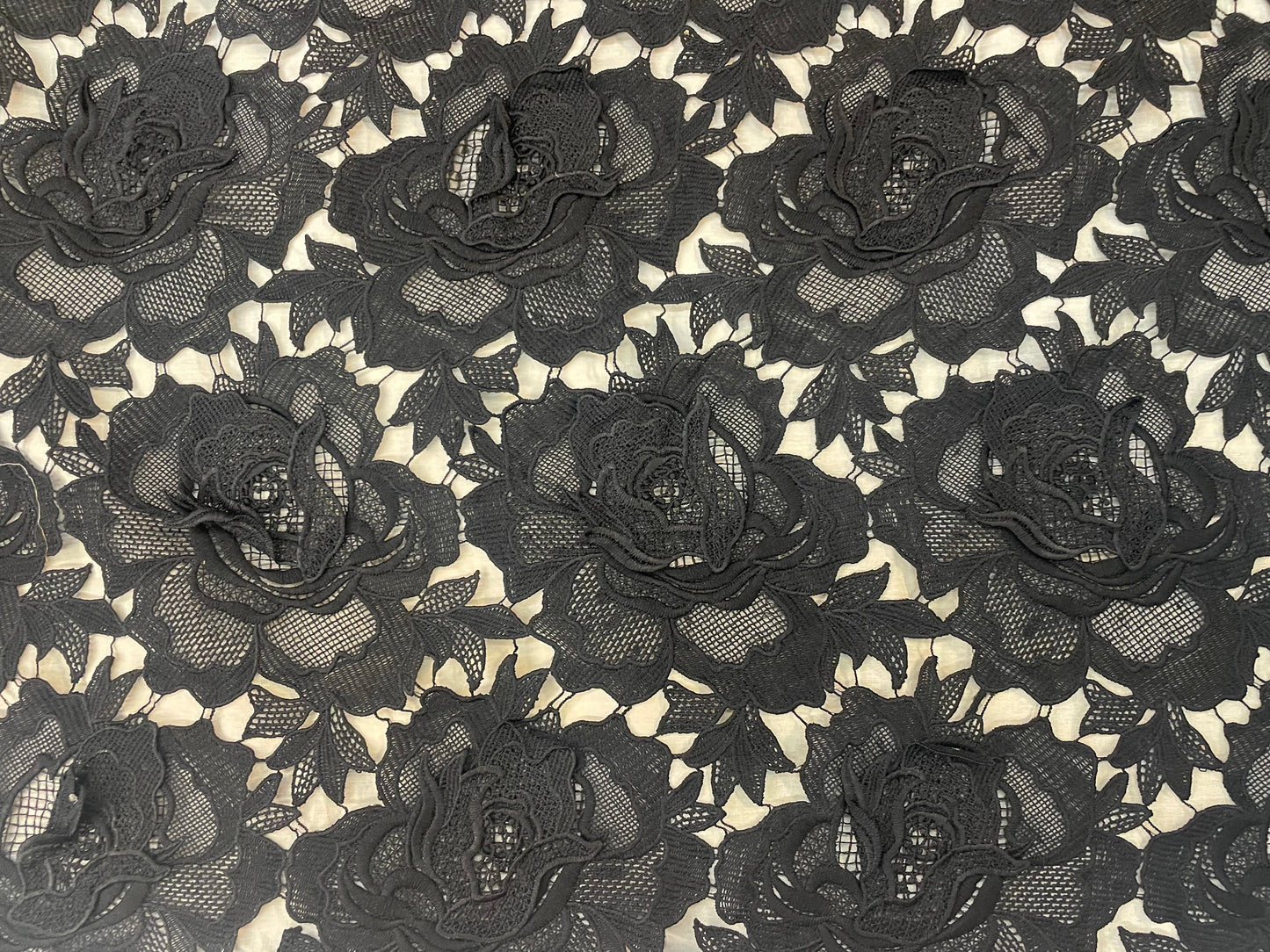 Rose Floral Appliqued Cotton Lace - Jet Black