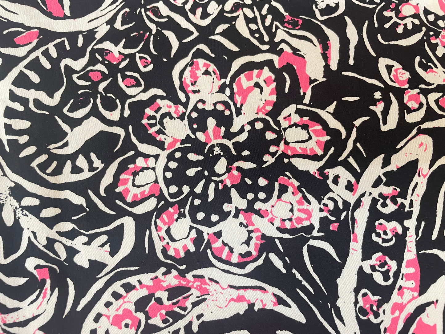 Stretch Cotton Sassy Floral - Hot Pink, Black & White