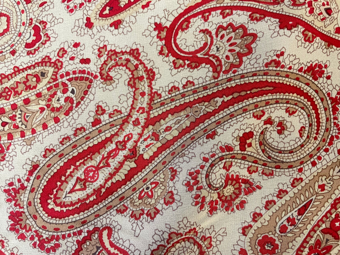 Paisley Printed Silk Chiffon - Red & Beige