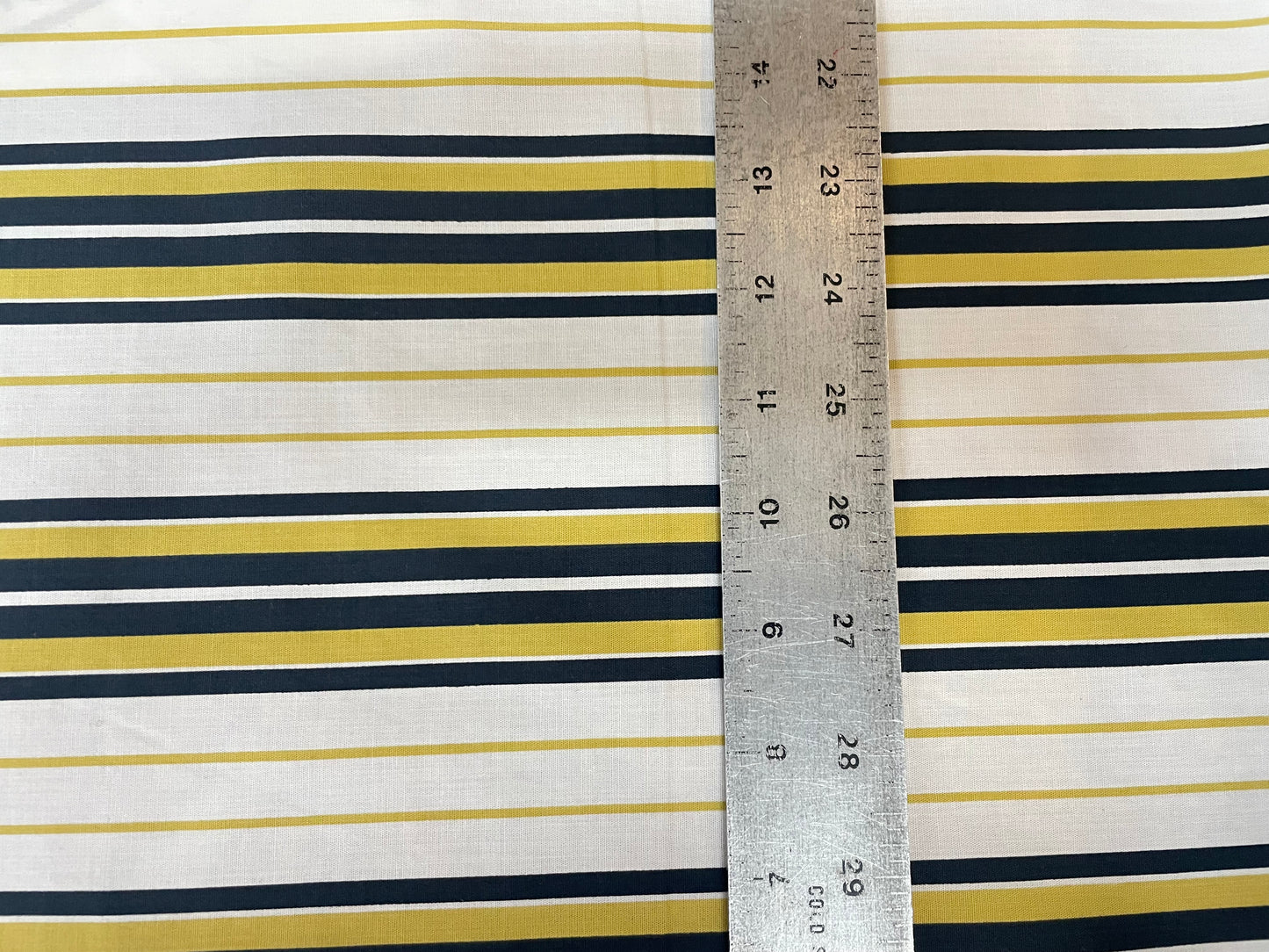 Stretch Printed Cotton Stripe - Yellow, Navy & White