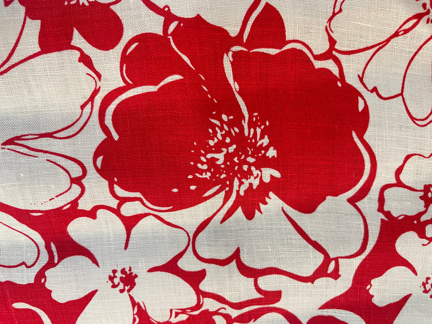 Floral Printed Linen - Red & White