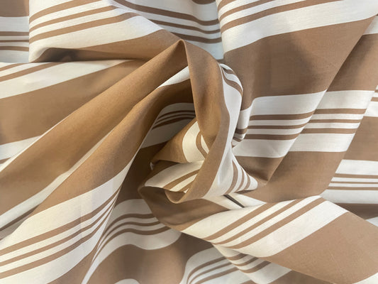 Stretch Stripe Printed Cotton - Brown & White