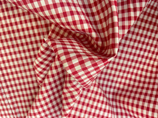 Stretch Twill Rayon Spandex - Gingham Plaid - Red & White