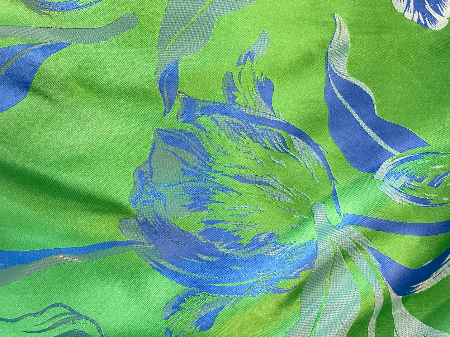 Italian Jumbo Tulip Poly Zibeline Satin - Double Sided - Tropical Green & Blue