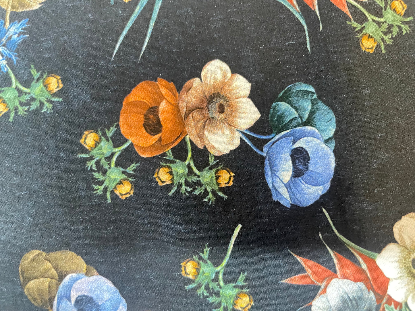 Italian Floral Print Stretch Cotton - Black & Multicolor