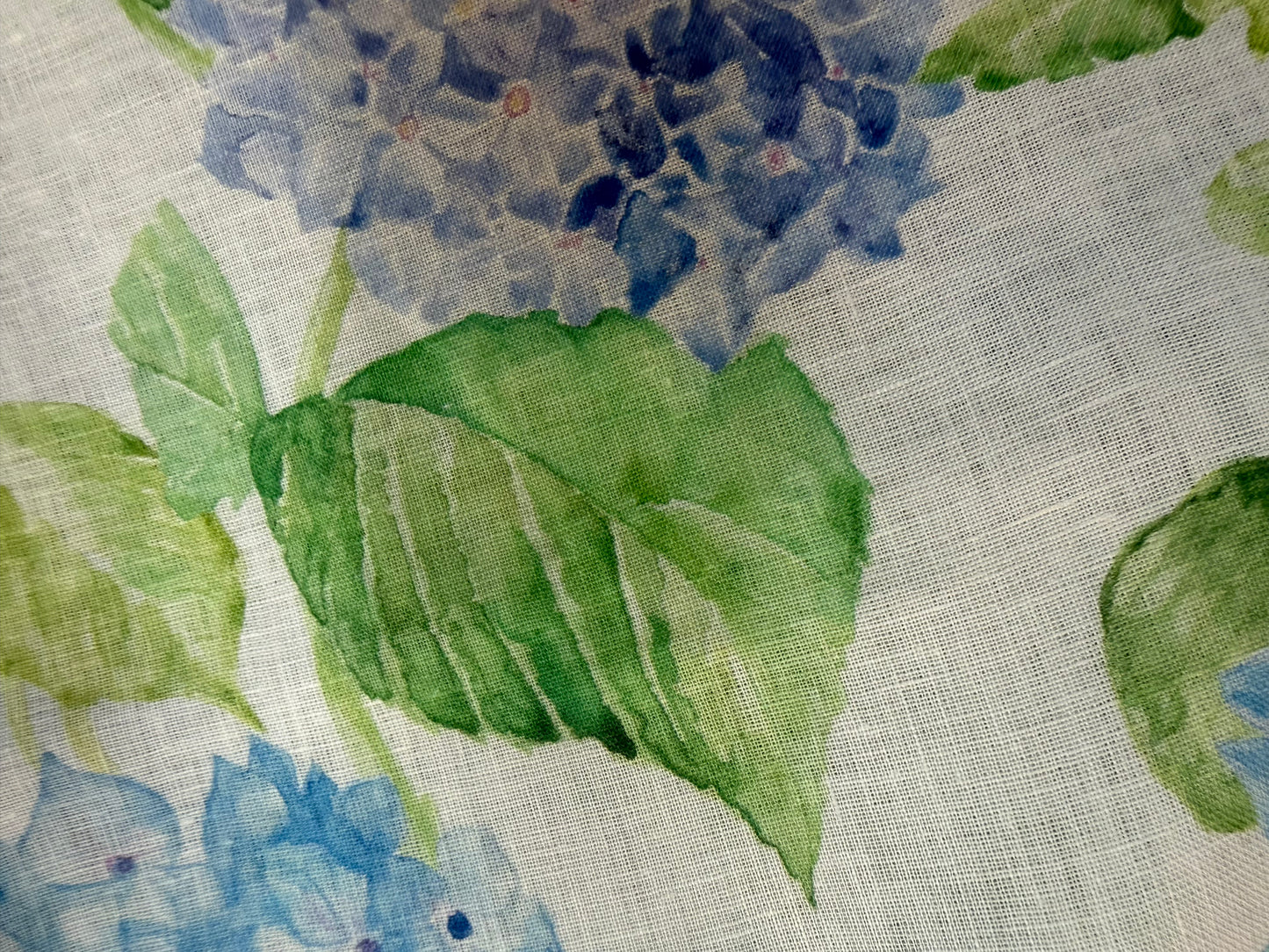 Linen Print - Blue Watercolor Hydrangea