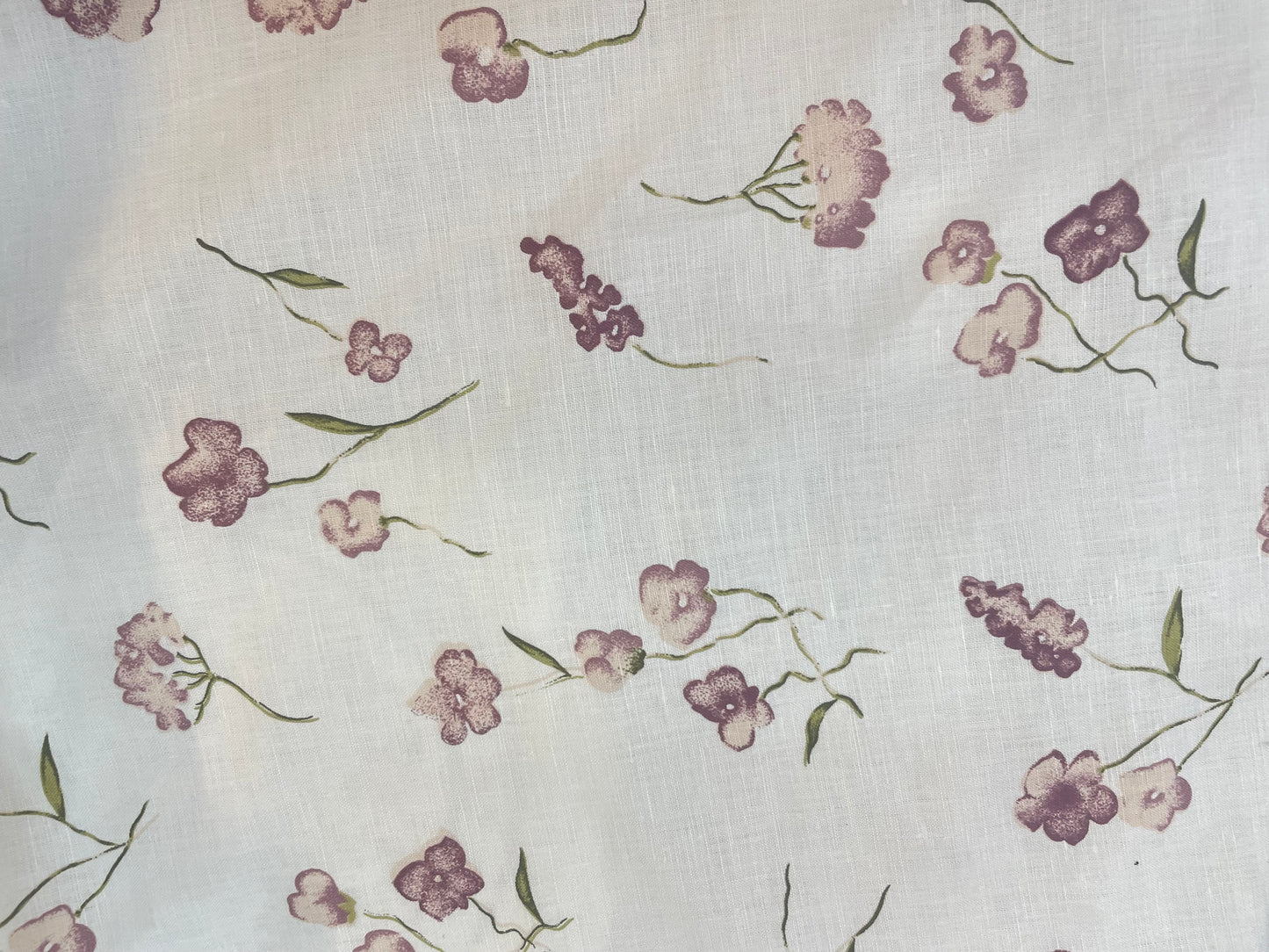Floral Cotton & Linen Print - Ivory, Green & Purple