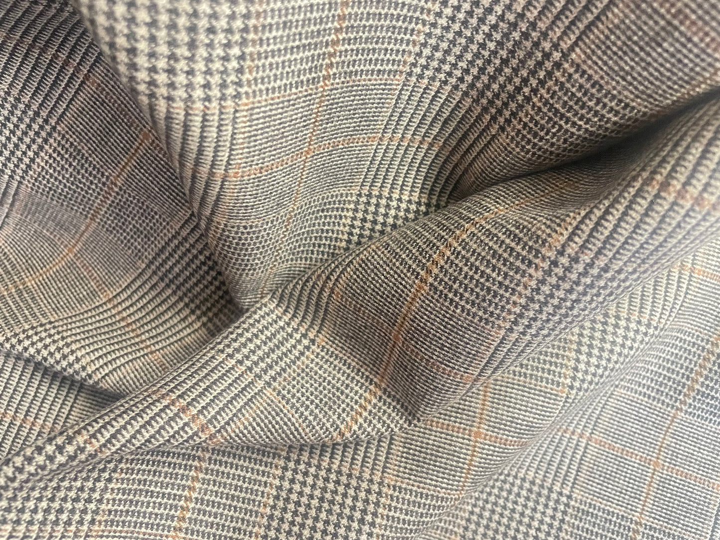 Plaid Wool Suiting - Dark Brown, Beige & Orange