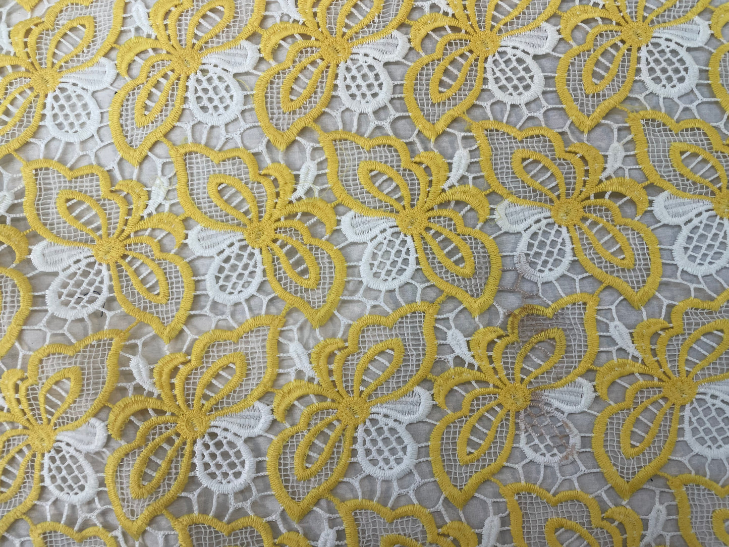 Floral Appliqued Cotton Lace - Summer Yellow & White