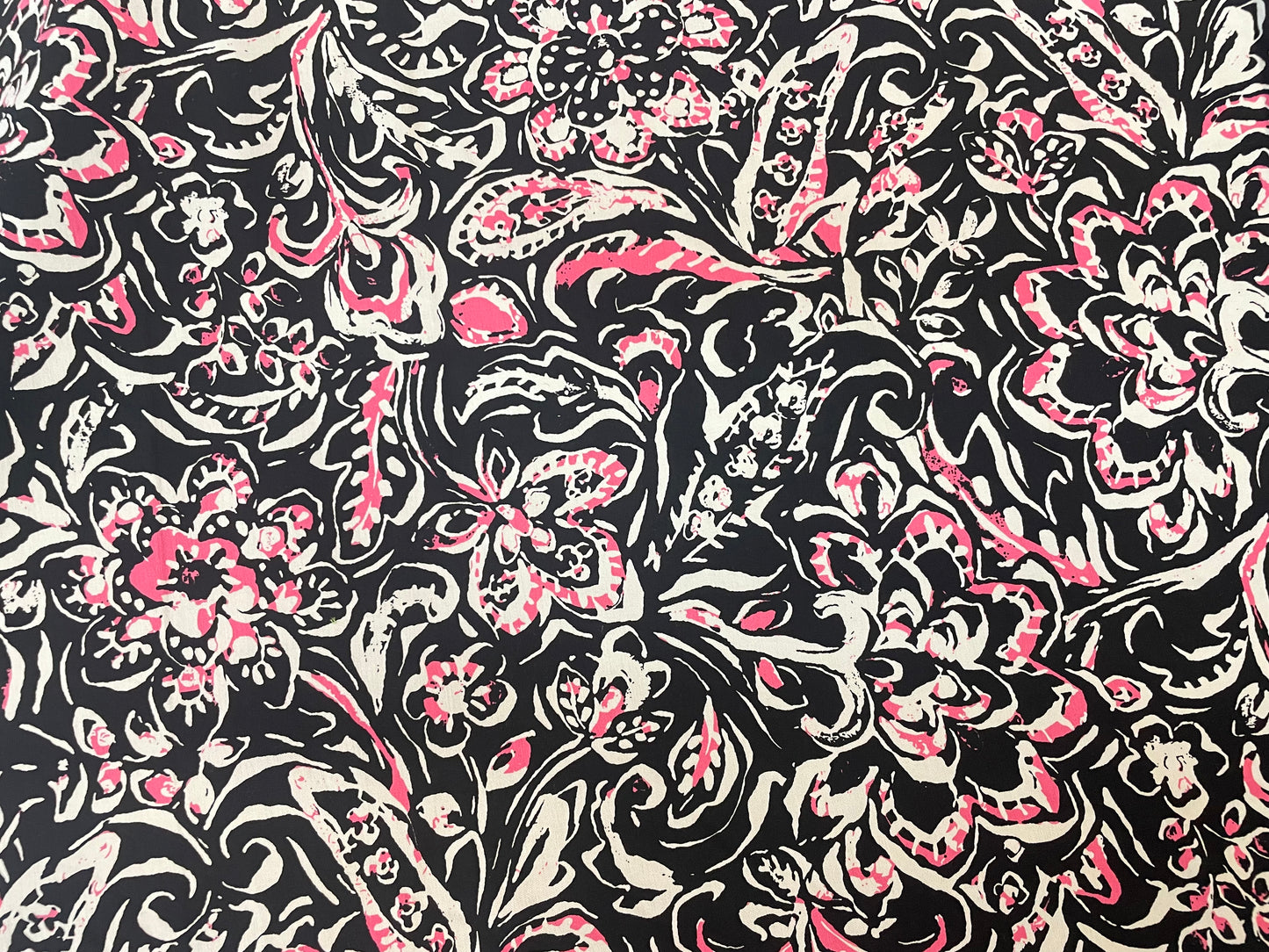 Stretch Cotton Sassy Floral - Hot Pink, Black & White